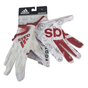Adidas Mens M Football Gloves White Red Adizero GripTack AF1590 Athletic NEW